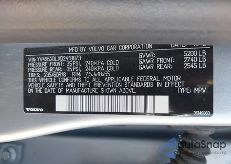 2013 Volvo Xc60 3.2 Platinum из США, поврежденный, VIN YV4952DLXD2418873